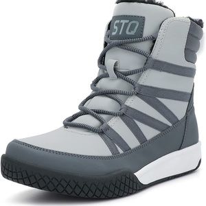 STQ Women's Winter Walking Boots Zip Up Lightweight Cozy Ankle Bootie with Laces